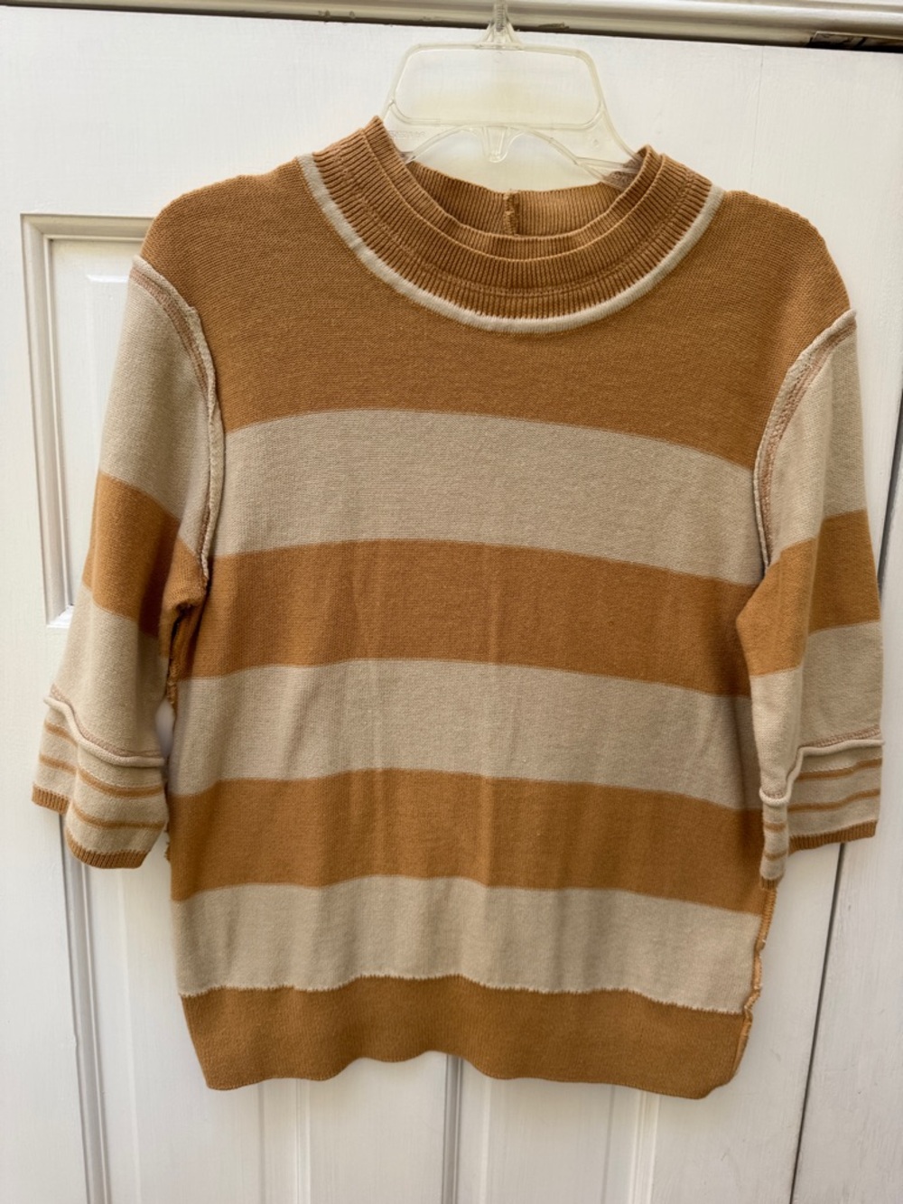 We The Free Striped Crewneck Sweater in Tan and Cream
